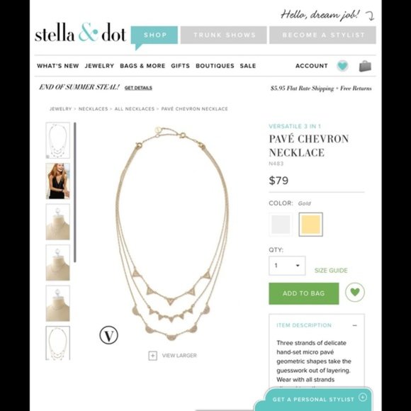 Stella & Dot | New Gold Layered Dainty Pavé Chevron Jeweled Necklace - Picture 8 of 10